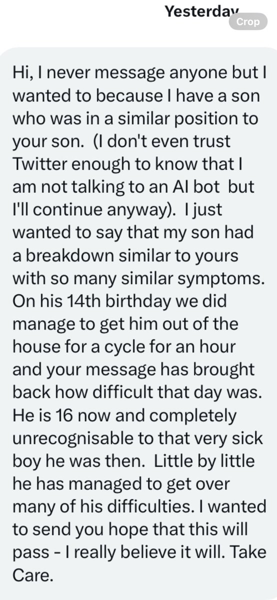 I’ve just had this lovely message thru on DM. Such a positive (and similar) story. Gives me lots of hope that we can get our beautiful boy back 🙏 a big thank you to the person who has sent it. ❤️