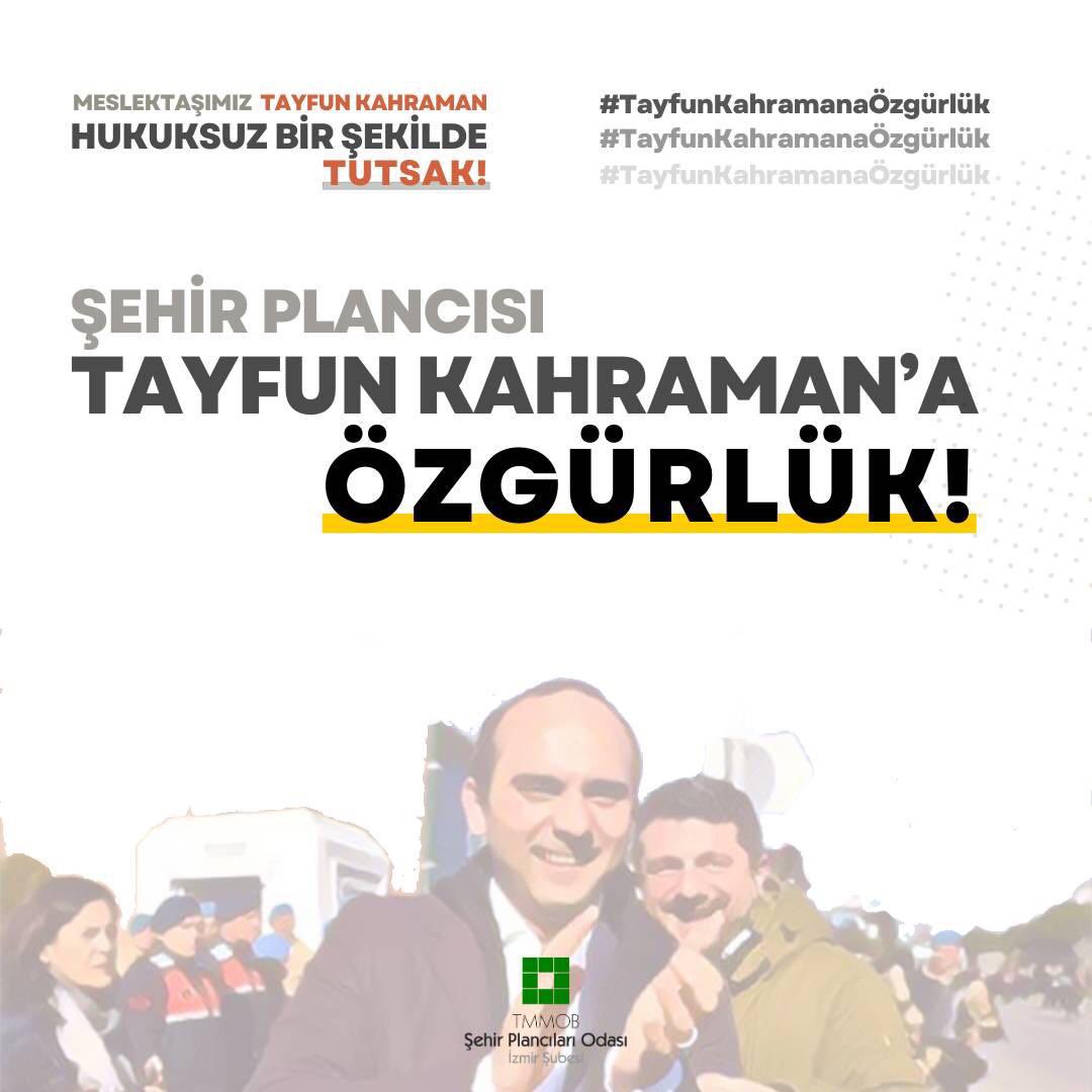 Şehir planlama; kamu yararını esas alan, yalnızca bir kesimin değil toplumun tümünün yararını önceleyen bir meslek alanıdır. Kamu yararını savunmak da, mesleğimizi en temel ilke ve esasları doğrultusunda icra etmek de suç değildir! #TayfunKahramanaÖzgürlük