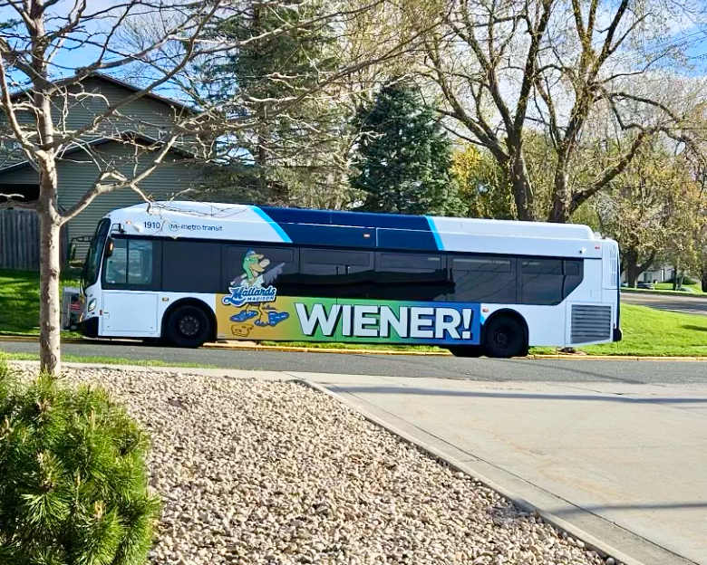 MadisonMallards's tweet photo. we spent our entire marketing budget to put WIENER on the side of a bus 🌭 https://t.co/CjhHuOlmPJ