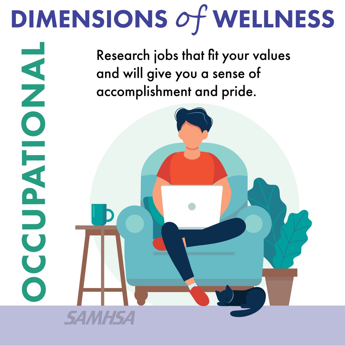 samhsagov's tweet photo. The life choices you make can affect your physical health, #MentalHealth &amp; overall well-being.

Incorporate dimensions of wellness into your life—like 🖥️ occupational wellness—which can help better manage your condition &amp; experience of recovery. https://t.co/jFfd8ZhyLj