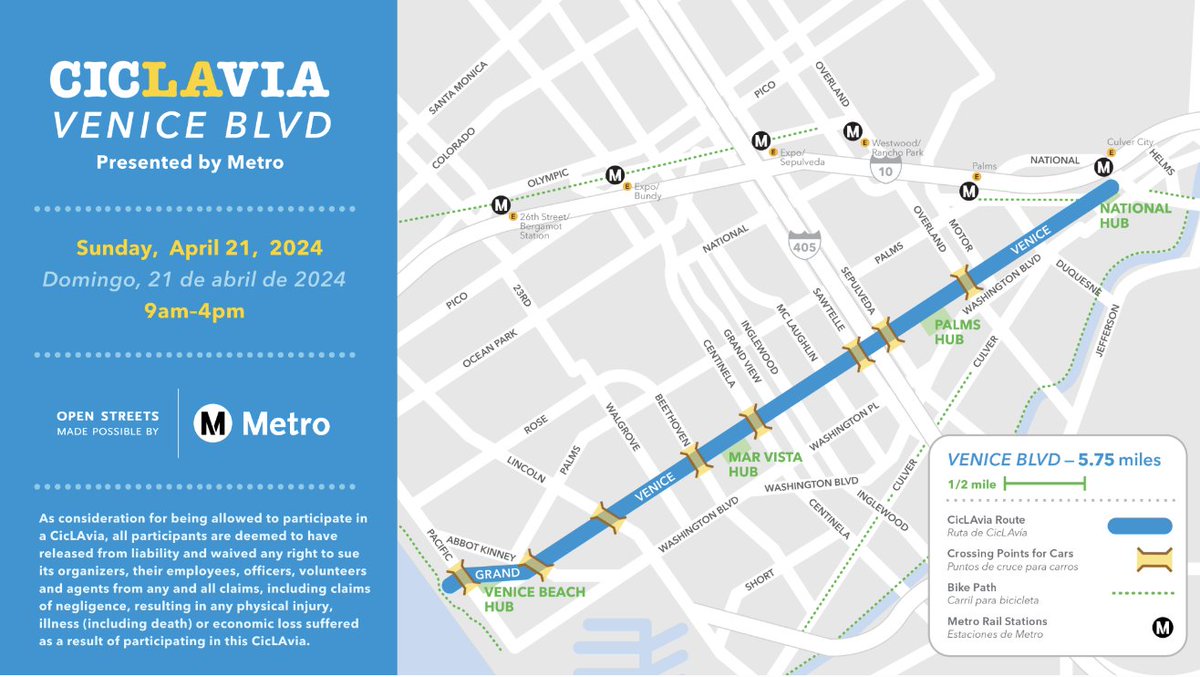 📢Reminder! Tomorrow be part of the @CicLAvia Venice event! It's more than just open streets; it's a day of fun, community engagement, and active transportation. Connect with neighbors, enjoy the outdoors, and celebrate the community spirit! #SeeYouThere! ciclavia.org/ciclavia_venic…