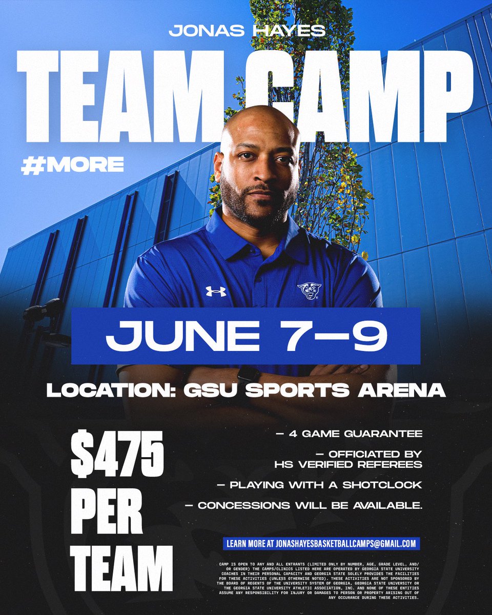 GSU_MBasketball's tweet photo. Spots are starting fill up for the Jonas Hayes Team Camp &amp; Skills Camp this summer!

Click the link below to register!

https://t.co/SbCfEcmMvK https://t.co/yuBeHCdjR6