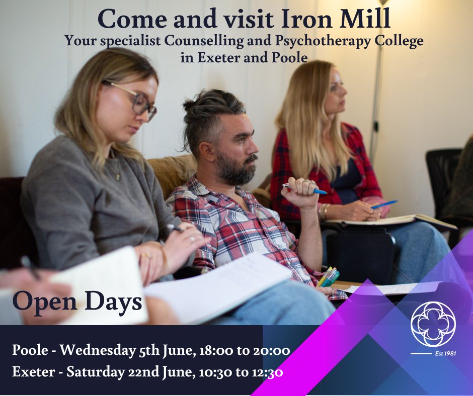 🏫 Ready to start or progress your career in Counselling or Psychotherapy? Come & find out how! 🏫

Join our Open Day to meet the tutors, tour the campus & have all your questions answered.

ow.ly/GJh350RjJOg

#IronMill #IronMillCollege #OpenDay #OpenDays #HigherEducation