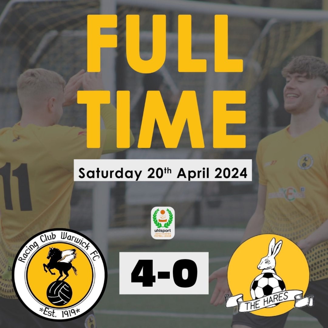 FULL TIME: 
Racing Club Warwick 4 - 0 March Town United

𝐖𝐞'𝐫𝐞 𝐢𝐧 𝐭𝐡𝐞 𝐅𝐈𝐍𝐀𝐋

Fantastic performance from the Racers sees us through to the Playoff Final 

Goals 
S.Cobourne ⚽️
J.Willis ⚽️
C.Carsley ⚽️
L.Shearer ⚽️

#UTR 🟡⚫️