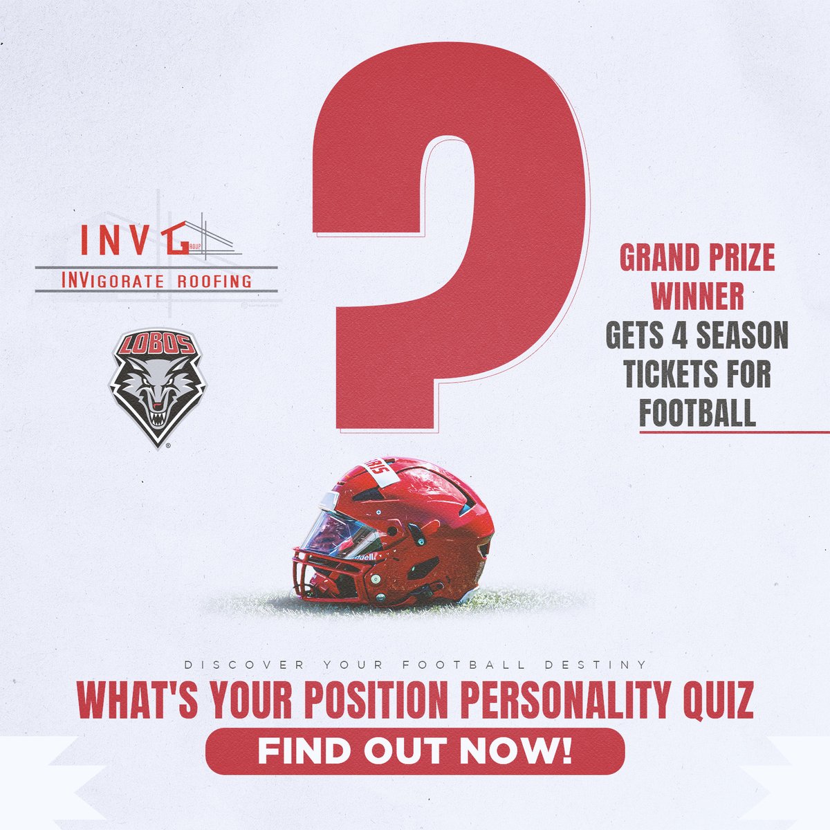 Discover your football destiny with the 'Football Position Personality Quiz' brought to you by Invigorate Roofing! You could also win a pair of season tickets for the 2024 football season! loom.ly/Rx-TR_s #GoLobos