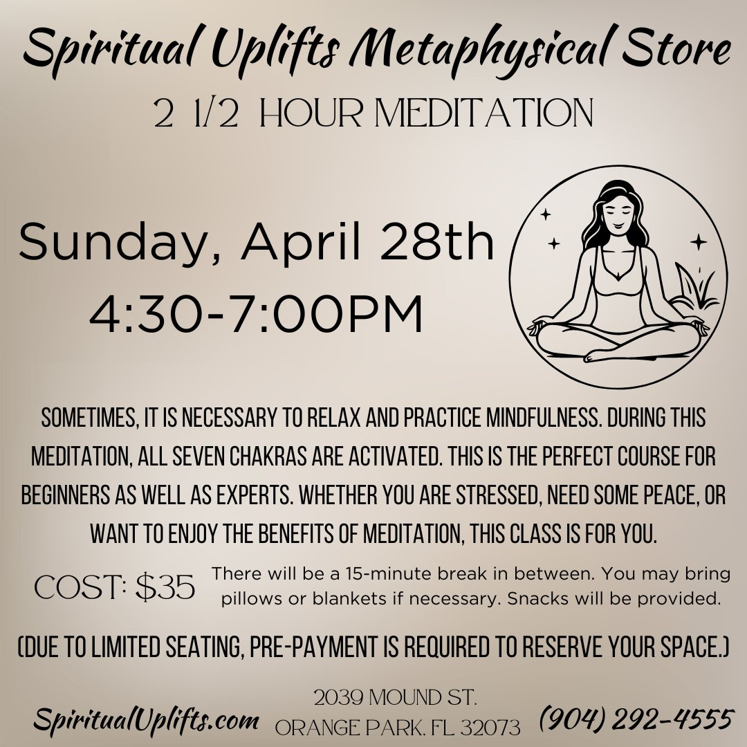 Only 8 days left to sign-up for our 2 1/2 hour meditation class! We look forward to seeing you there! #meditation #metaphysicalstore #wellness #spiritual #spirituality #healing #mindfulness