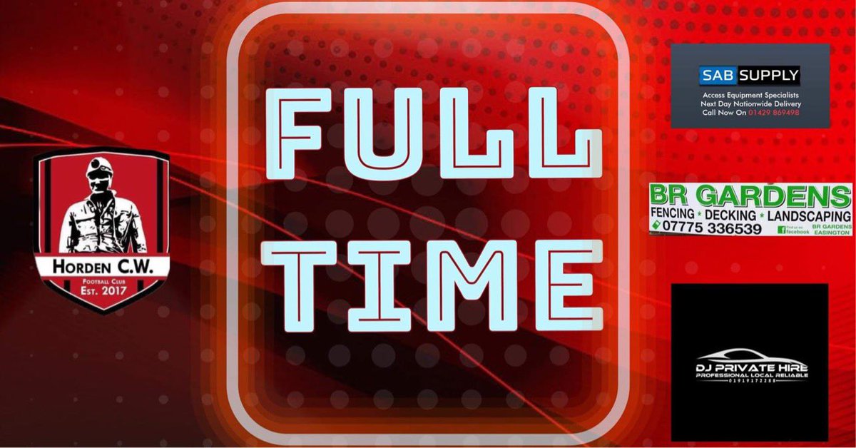 🔴⚫️ FULL TIME 🔴⚫️

<a href="/BillinghamTown/">Billingham Town FC</a> 3 <a href="/HordenCWFC/">Horden Community Welfare FC</a> 4

⚽️⚽️ <a href="/_WrightL11/">Liam Wright</a> 
⚽️⚽️ <a href="/JackPounder10/">Jack Pounder</a> 

What a game of football!