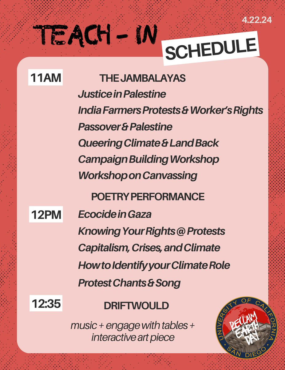 We have a stacked line up for our Earth Day Teach-In, this Monday from 11-1 on Sixth Lawn!