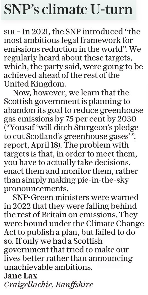 My letter in the Telegraph today. What’s the point of world leading targets when you do nothing to achieve them?