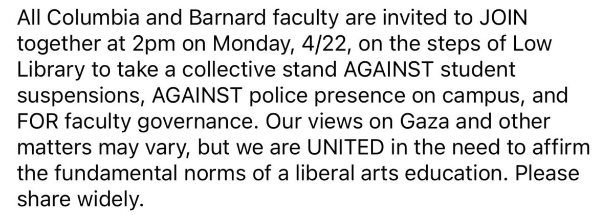 Faculty demonstration on Monday at Columbia: