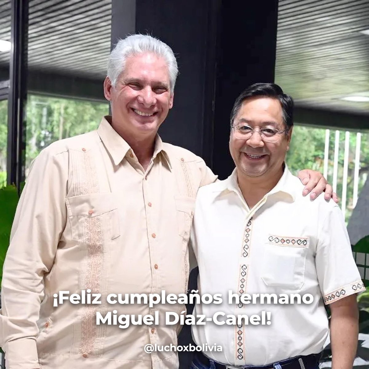 En el día de su cumpleaños enviamos un fuerte abrazo al hermano presidente de #Cuba, @DiazCanelB. Celebramos su vida y compartimos su lucha revolucionaria antiimperialista en busca de mejores días y más justicia social para nuestros pueblos. ¡Felicidades!