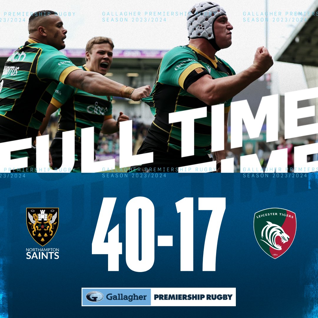 Derby day delight 😁

@SaintsRugby extend their lead at the top of the table with a win over @LeicesterTigers 💥

#GallagherPrem | #NORvLEI