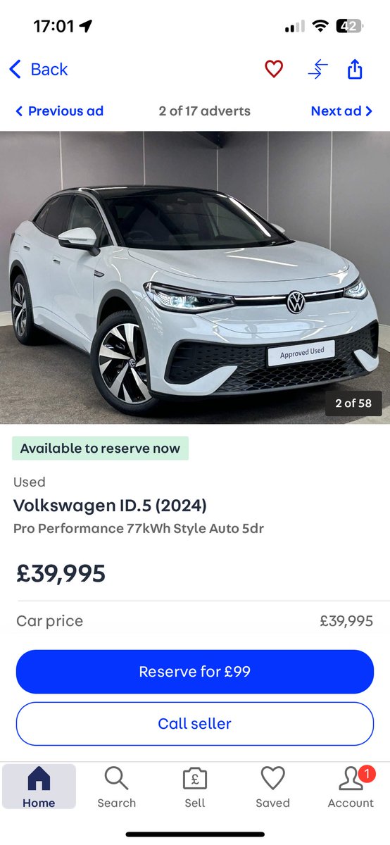 🚨Nearly New EV Deal Alert🚨

2024 VW ID.5 Pro Performance 77 kWh Style with just 10 miles for £39,995 
🤩⚡️⚡️⚡️🤩#EVdeals

 autotrader.co.uk/car-details/20…