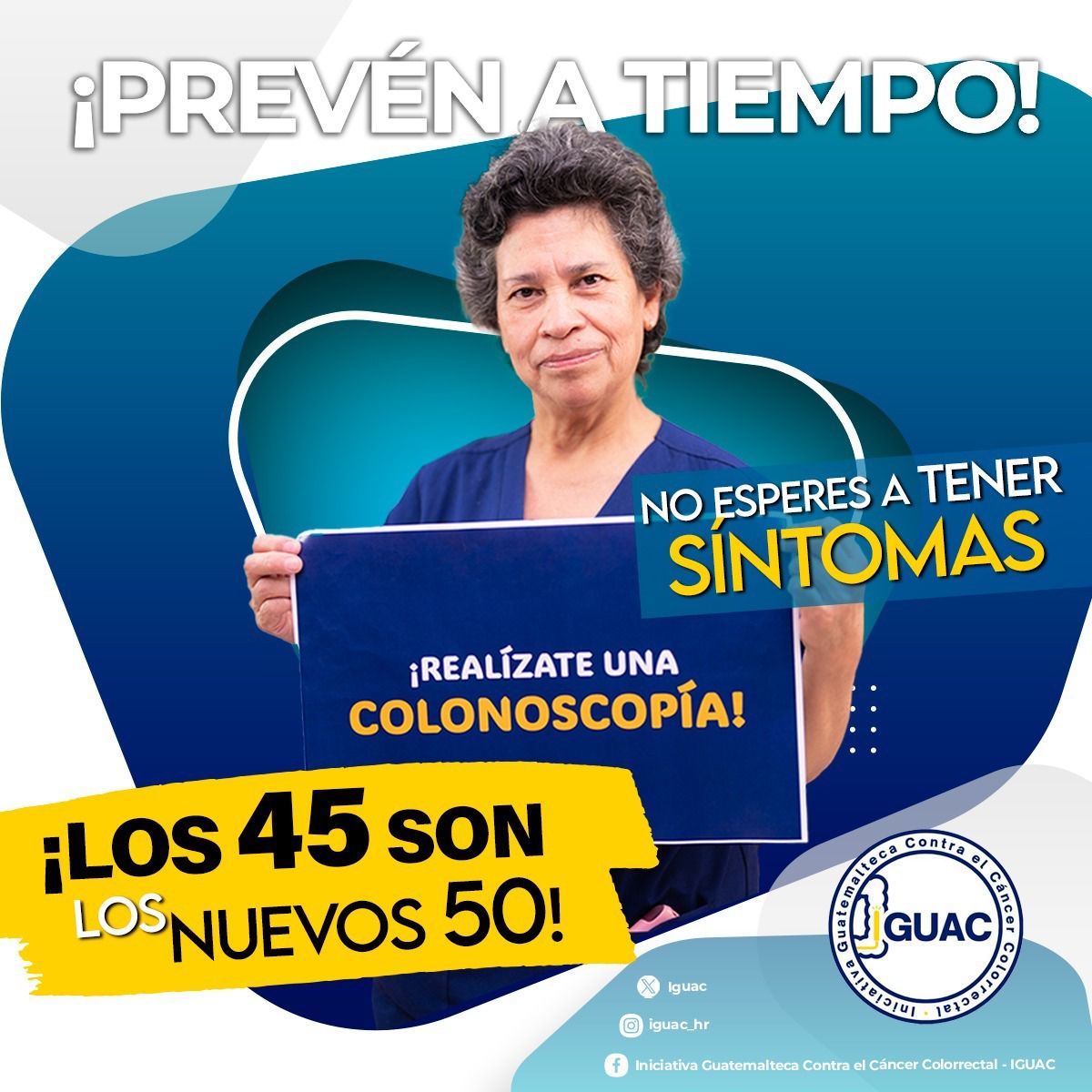 La detección temprana salva vidas. 🕒 No esperes a los síntomas, los 45 son los nuevos 50 para la colonoscopia. ¡Hazte el chequeo hoy! #PrevenciónSaludable #IGUAC 🎗️
