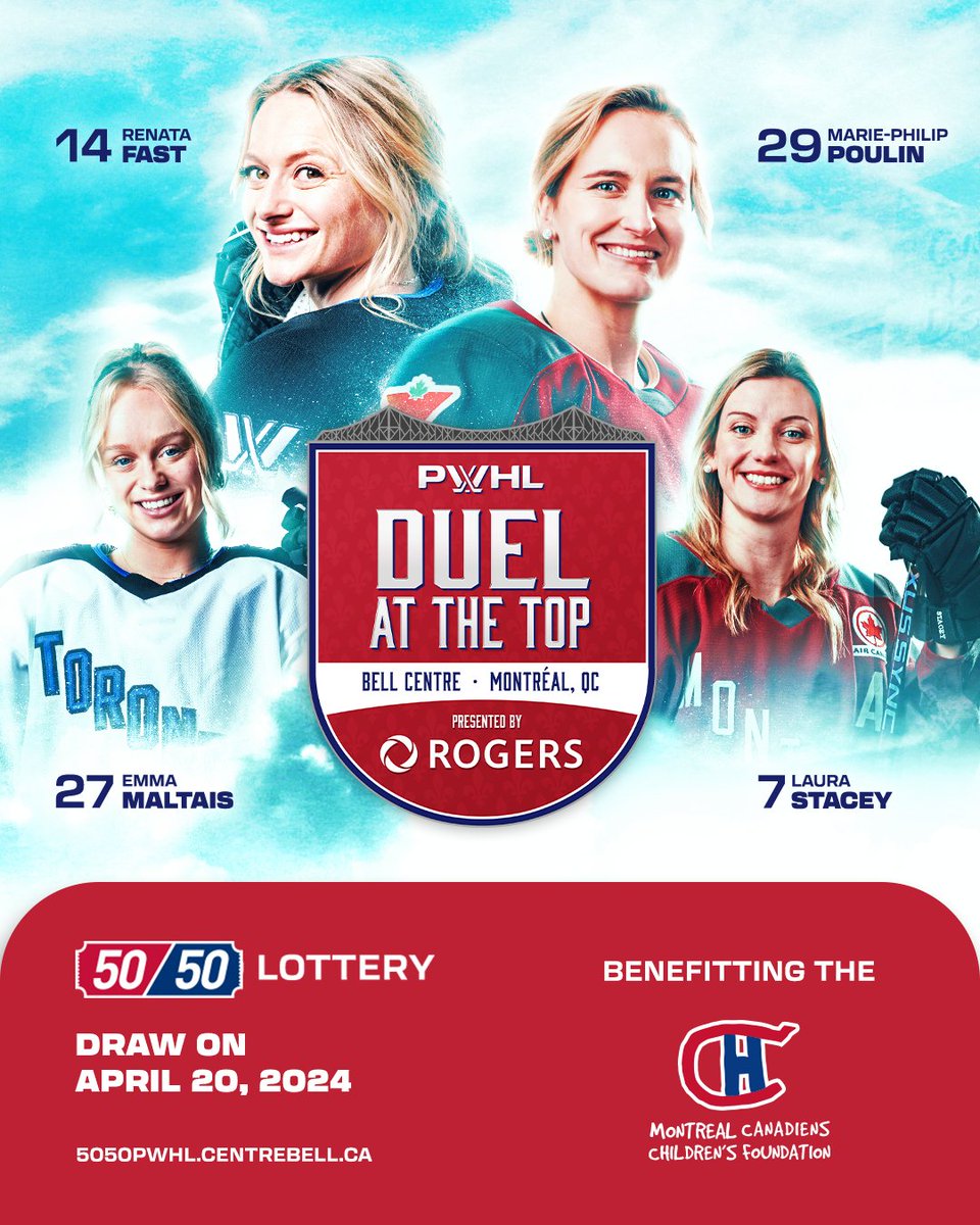 Making history today as @thePWHLofficial's Duel at the Top hits the @CentreBell for the @PWHL_Montreal vs. @PWHL_Toronto game! Enter our 50/50 raffle now and support girls' hockey! → 5050pwhl.centrebell.ca