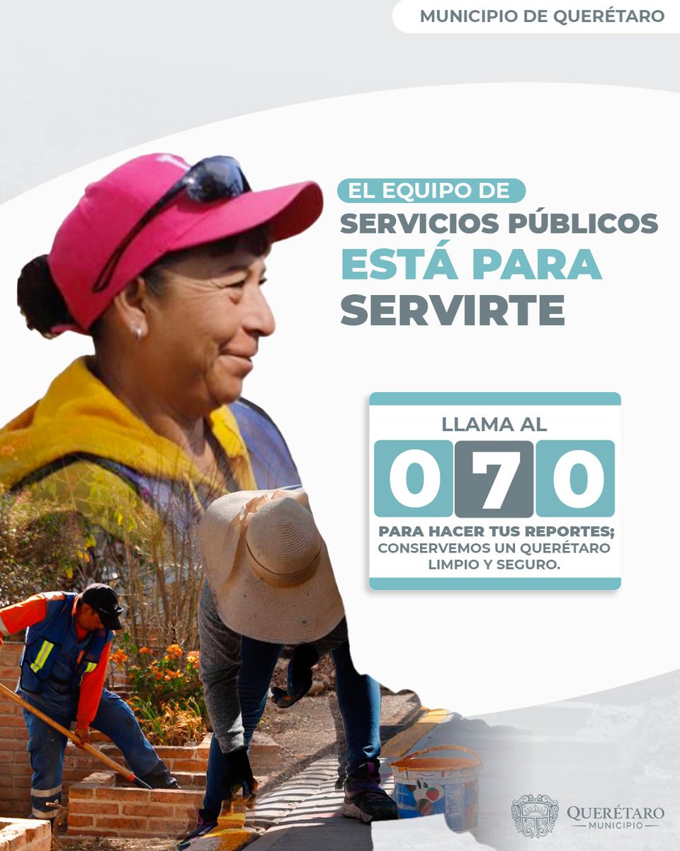 En Querétaro #EstamosParaServirte y trabajamos para que tengas espacios públicos en buenas condiciones; recuerda que puedes reportar cualquier irregularidad al 070 y el equipo de Servicios Públicos dará seguimiento a tu solicitud.