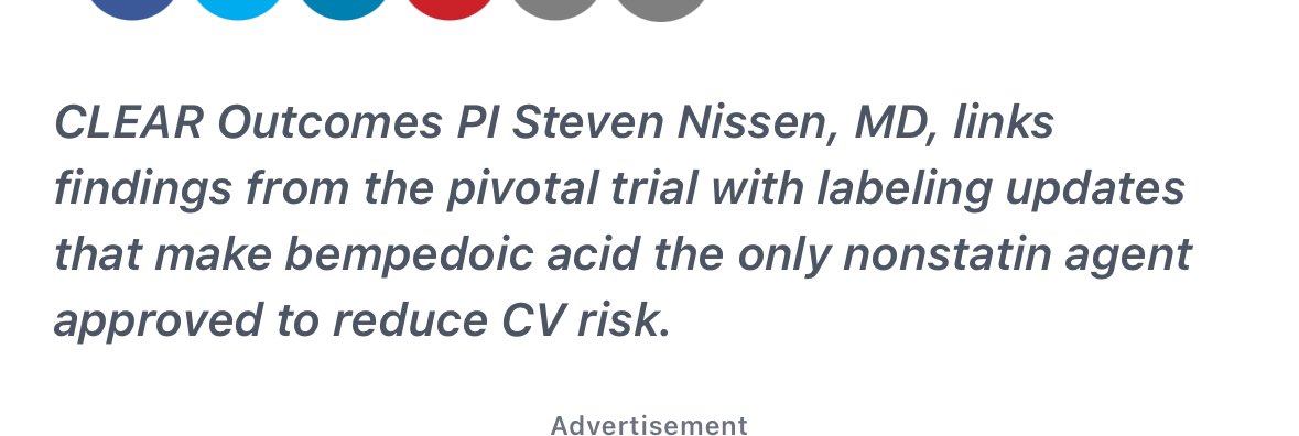 $ESPR @EsperionInc Another new article from the highly respected Dr. Nissen from the #1 heart center in the county, the Cleveland Clinic about bempedoic acid. 
No muscle pain, no increase in glucose. 
#CardioTwitter 

patientcareonline.com/view/bempedoic…