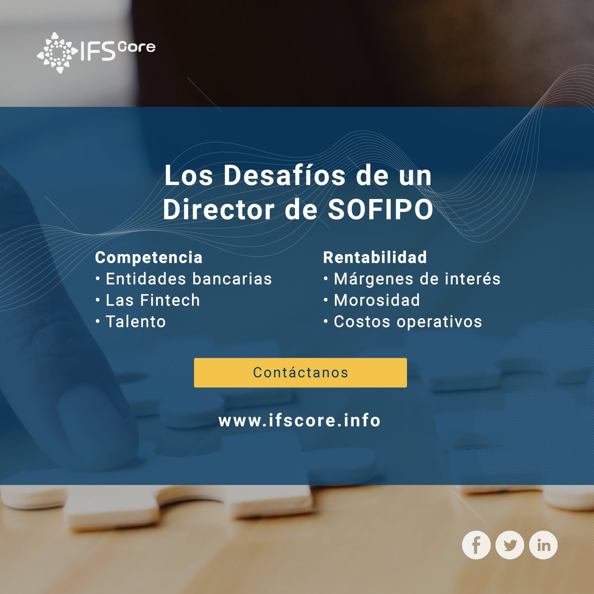 💻 Encuentra más información en nuestro blog: ifscore.info/los-desafios-d…

⚡ Los Desafíos de un Director de SOFIPO
Competencia
· Entidades bancarias
· Las Fintech
· Talento
Rentabilidad
· Márgenes de interés
· Morosidad
· Costos operativos
#SOFIPO #competencia