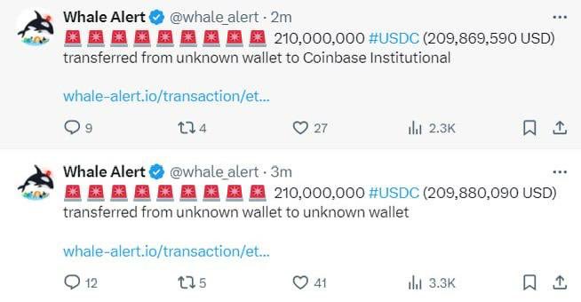 AshCrypto's tweet photo. 🚨 BREAKING 🚨 

$420,000,000 $USDC HAS BEEN 
TRANSFERRED TO COINBASE 
INSTITUTIONAL .

ARE WHALES PREPARING FOR A 
WEEKEND PUMP ? 🔥 https://t.co/ttZQCIqlSx
