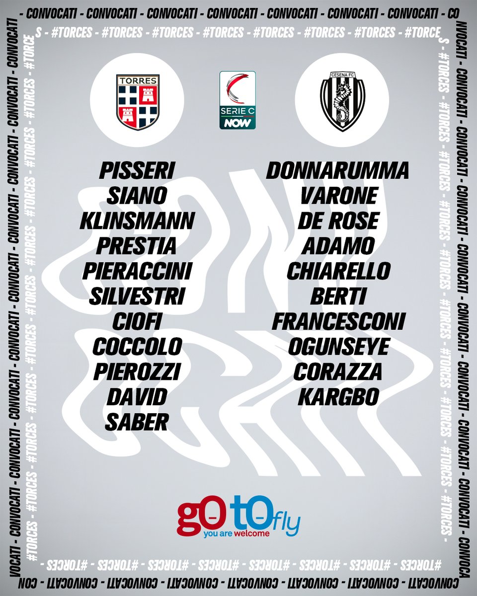 🗒 Ecco i 2️⃣1️⃣ bianconeri #convocati da Mister Toscano per il match di domani contro la Torres Sassari. Offerto da ✈️ GoTo Fly 💪 #DAIBURDEL