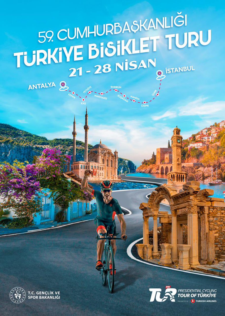 59. Cumhurbaşkanlığı Türkiye Bisiklet Turu başlıyor! 🇹🇷 Dünyanın dört bir yanından gelerek ülkemizin eşsiz güzelliğinde pedal çevirecek 175 sporcuya başarılar diliyoruz. 🚴🚴‍♀️ #TUR2024 #TourOfTürkiye