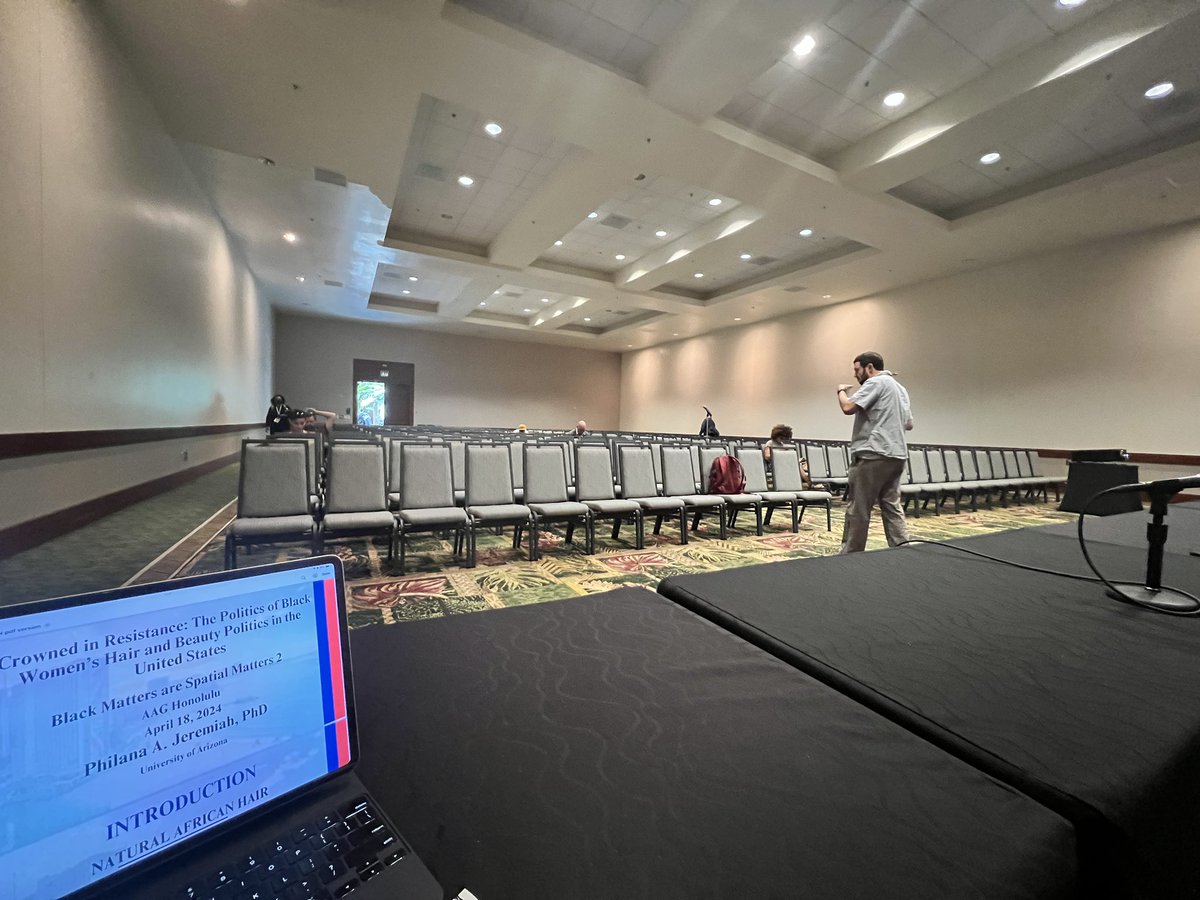 PAJeremiah's tweet photo. I’ve had an amazing time @theAAG  Thank you, @spacedemands and @McCutcheonPR  for inviting me to present. Thank you to the founders of  @BlackGeogs for creating a place…I am happy to add Black Hair Geographies into the conversation #AAG2024 #Hawaii https://t.co/Zmvkhn4N6P