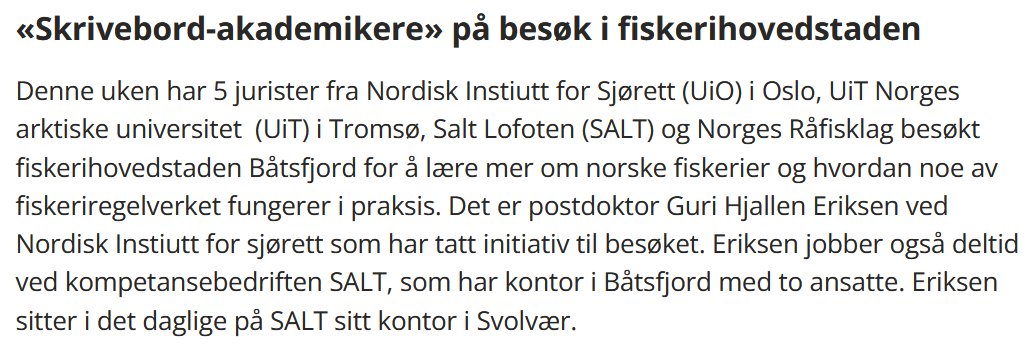 jcfnordrum's tweet photo. Nordisk institutt for sjørett (@NIFSjus) dukker opp på stadig nye plasser langs kysten! @EriksenGuri @AllaPozdnakova #Fiskerirett #Kyst #Marinressursforvaltning https://t.co/tKfZfDoLPy