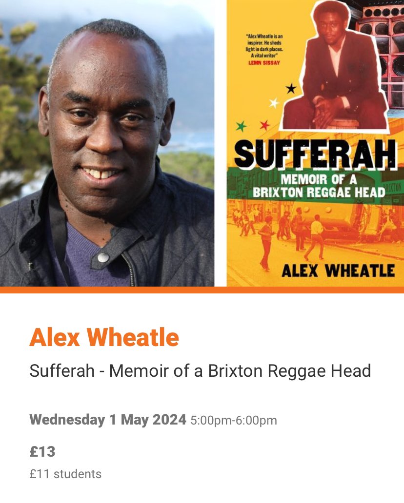 Today’s @StratLitFest is for @brixtonbard!! Alex will be talking about his upcoming memoir Sufferah, which is coming out on April 25th and explores the Brixton Reggae scene. We have copies of Alex’s children’s and teen books available to purchase 📚