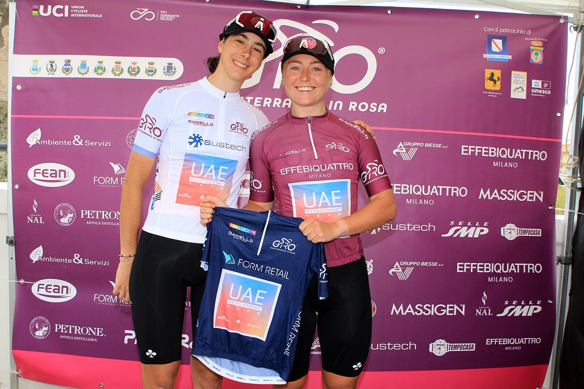 Lara Gillespie won at @giromediterraneoinrosa stage 2 in a legendary way after a solo-breakway of 78 Km 😍 Federica Venturelli (2nd) is the new best young rider 🚴‍♀️