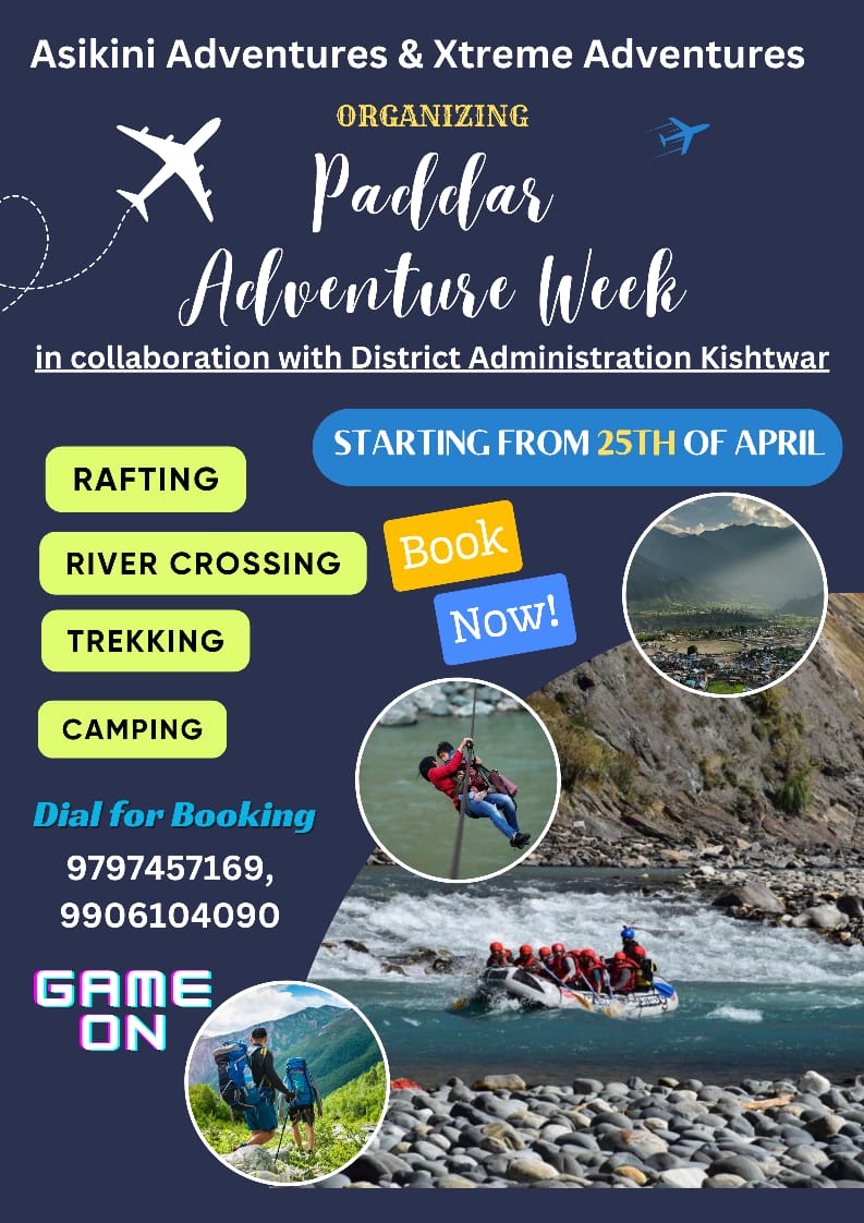 XtremeAdvntrs's tweet photo. Come n Join us for the THRILL.
#PaddarAdventureFestival

@Devansh_IAS 
@harvinder_ias
@vishesh_jk
@sunaina1977
@MudgalYasha https://t.co/o8kwYe4Fuj