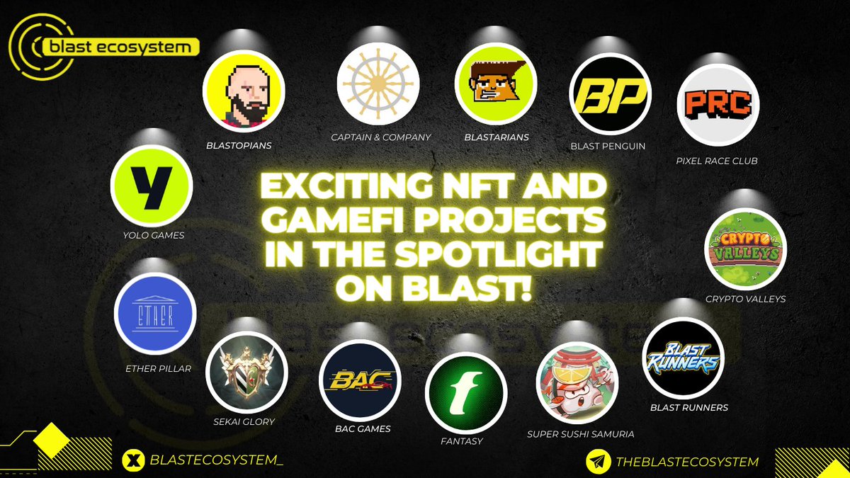 We've got some of the hottest NFT and GameFi projects in the spotlight. Do not FADE these top picks! @BlastPenguins @EtherPillarNFT @BAC_Web3 @blastopians @capncompany @Blastarians_ @PixelRaceClub @CryptoValleys @BlastRunnersPVP