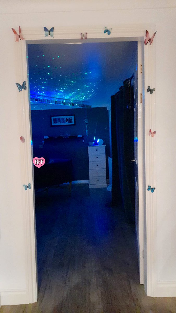 My lovely Auntie @lynnew69 bought my Hu-Sis Alice some sensory butterflies to make with her carers and they are now up on the walls and the ceilings. Alice loves them!! Thank you Auntie Lynnie! #sensory #cerebralpalsy #family