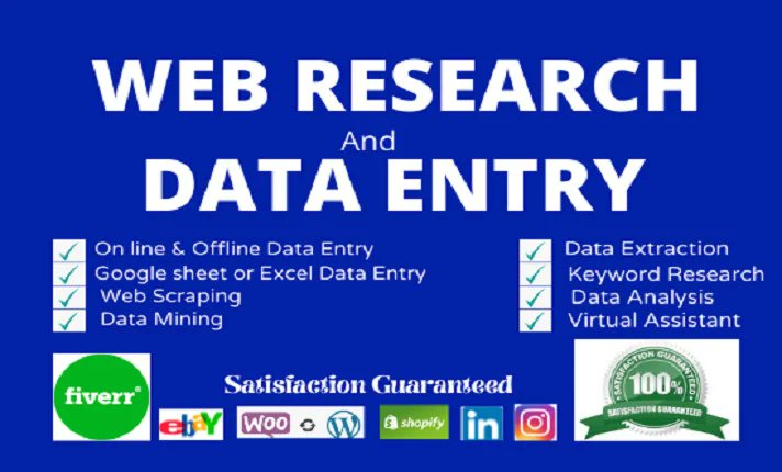 I will do any kind of data entry, scraping, mining and web research #webresearch #leads #emaillisting #webextracting #mining #DataEntry #datacollection #saleslead #datascraping #marketing #webscraping #digitalmarketing #advertising #ecommerce More info: fiverr.com/s/qWD5e9