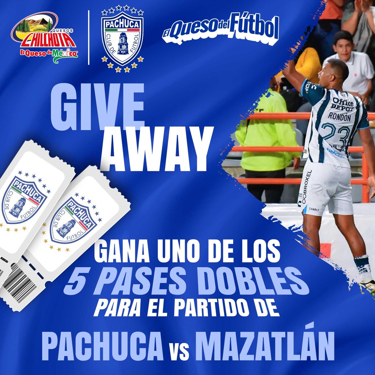 Participa y gana uno de los 5 pases dobles para el partido de <a href="/Tuzos/">Club de Futbol Pachuca</a> vs Mazatlán para el sábado 27 de abril del 2024!✨⚽

Participa siguiendo estos pasos: 
 ☑️ Sigue nuestra cuenta de Twitter <a href="/ChilchotaMx/">Chilchota Mx</a>
 ☑️ Dale RT a esta publicación
 ☑️ Etiqueta a 2 amigos en los comentarios