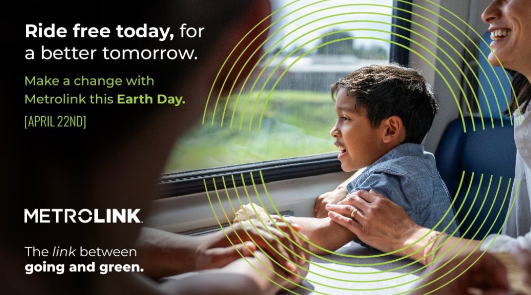 Small acts like taking the train, can add up to a big green impact & contribute to a healthier Inland So Cal. Take the first step by taking the train and riding for free on Earth Day - this Monday, April 22! To ride free on Earth Day, simply hop on the train. No ticket required.
