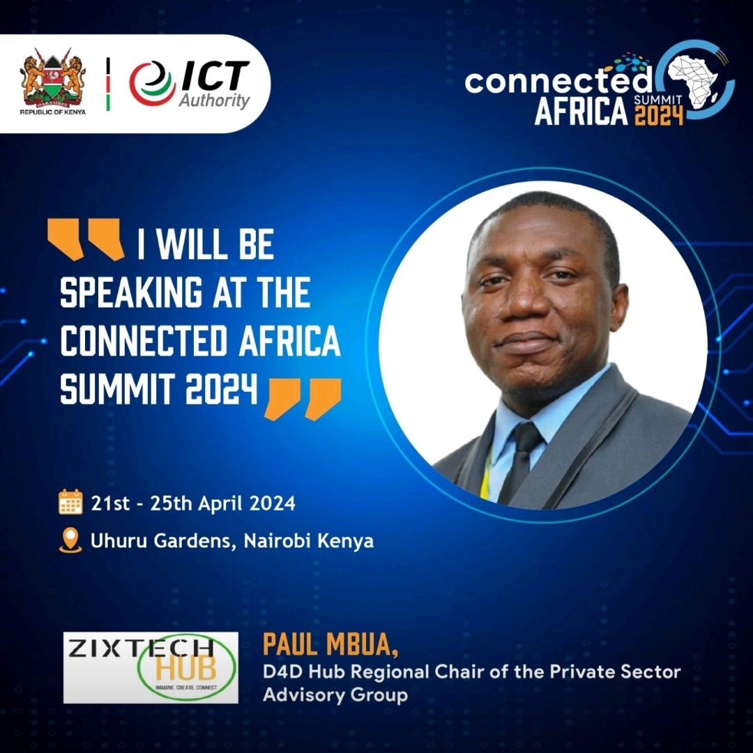 We're excited to announce that @paulmbuaafrica D4D Hub Regional Chair of the Private Sector Advisory Group will be speaking at the #ConnectedAfricaSummit2024. Happening from April 21st-25th at Uhuru Gardens Digital for Development (@D4DHub_EU) Hub