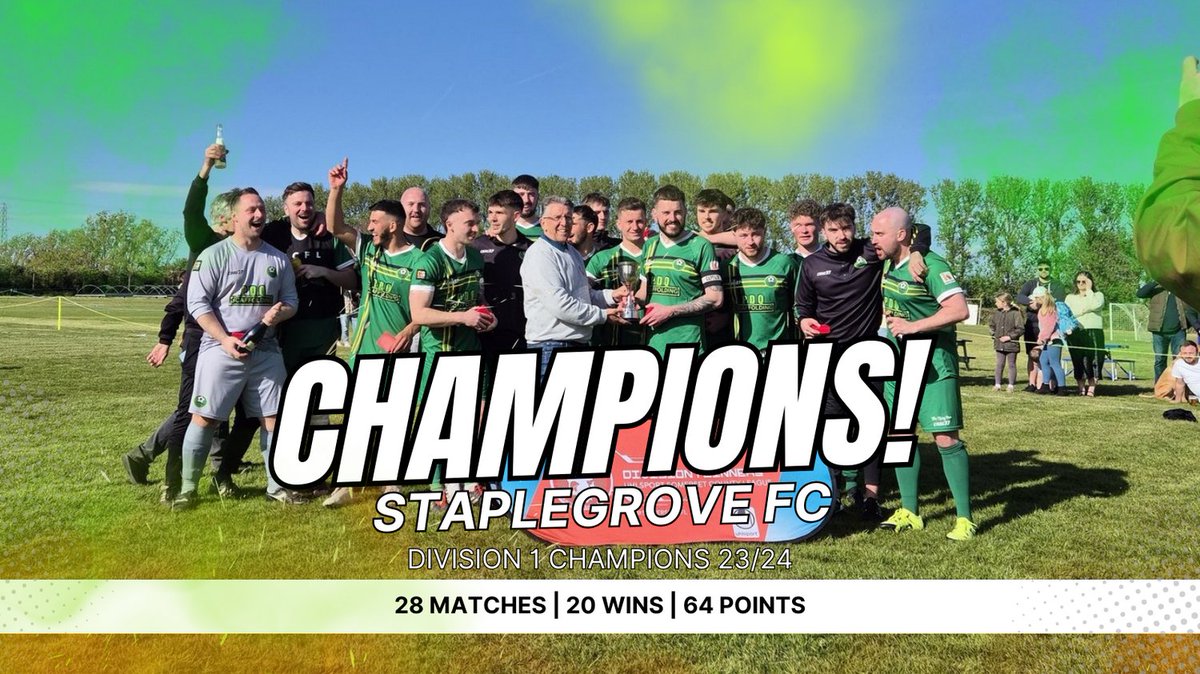 somersetcfl's tweet photo. CONGRATULATIONS to @Staplegrovefc, who overcame a stubborn @watchettownfc 3-1 to win the Division 1 title! 

With only four defeats through the season, the Grove have earned their promotion to the Premier Division, along with Watchet Town. 

Enjoy the celebrations! https://t.co/S49BEWpEBt