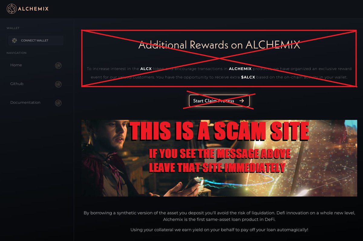 1/2 It has come to our attention that a scam site is offering free $ALCX with the intent to make you sign malicious tx's. We're currently working to remove it. Please do not interact with the site in the image below. Only use the official link in our bio.