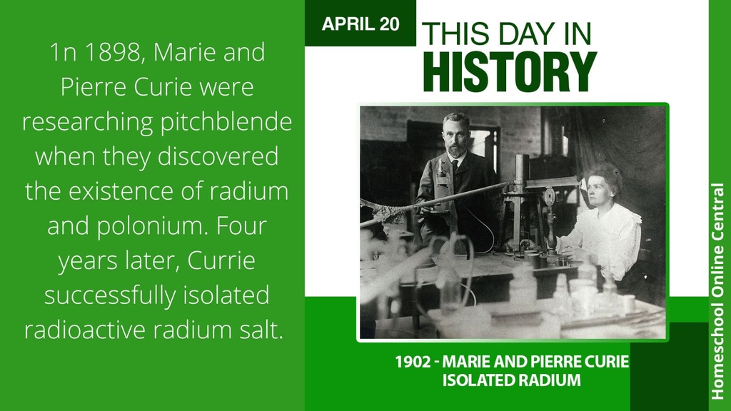 The exposure to radioactive substances claimed the life of Marie Curie in 1934, but her love for science continued through her children. With this discovery, radium is being used in the medical world to treat cancer. #americanhistory #homeschoolhistory