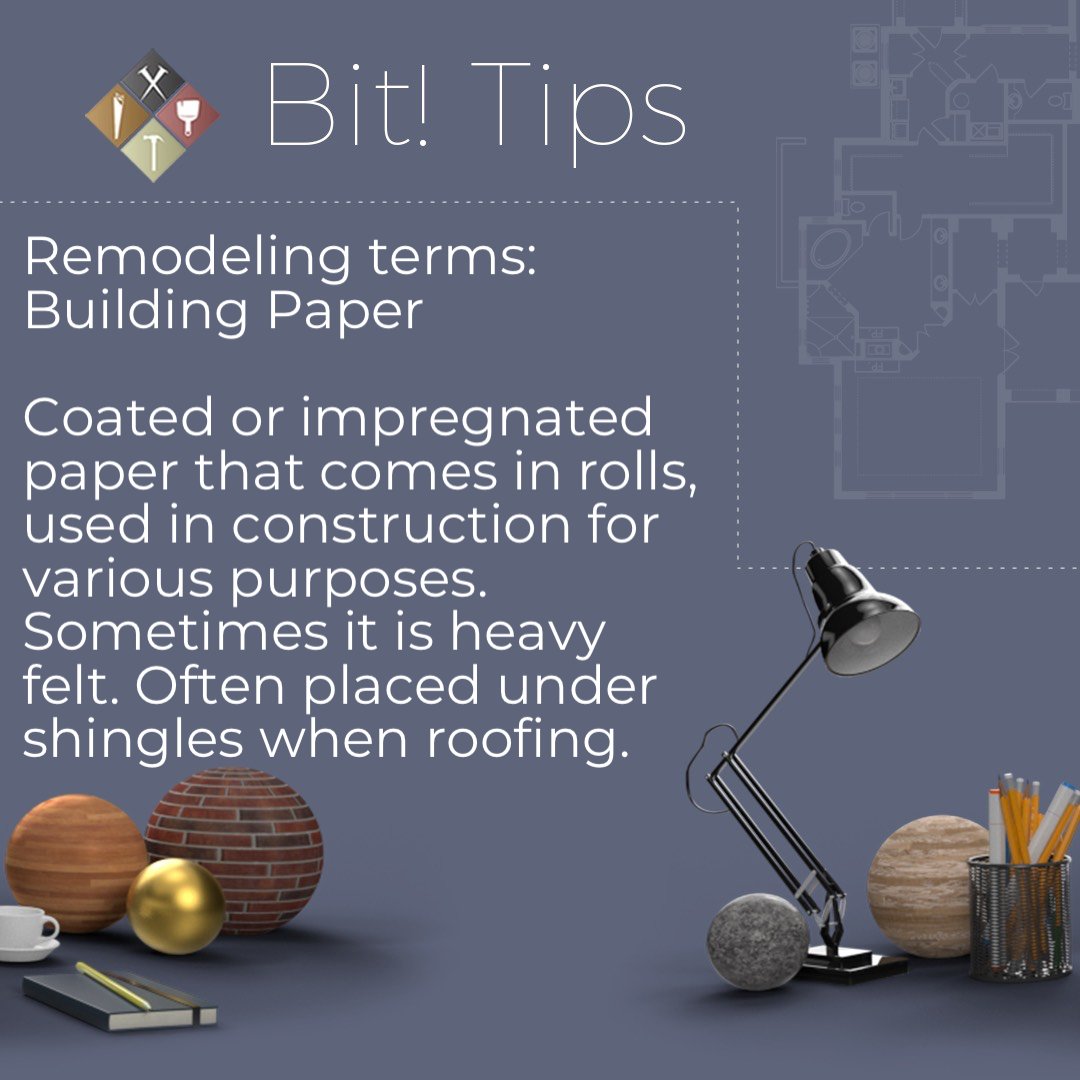 Today we share some more remodeling terms: building paper. 

Did you know it was used under shingles when roofing?

#remodeling #home #architect #contractor #flipthishouse #house #designer