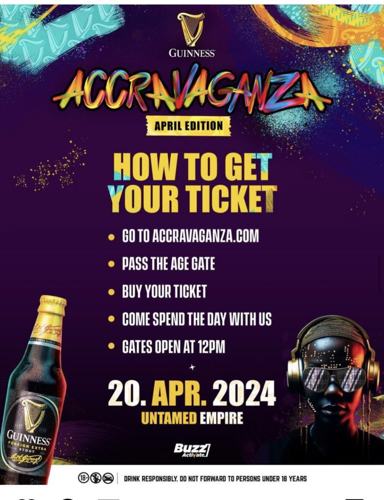 Grab your Guinness Accravaganza tickets online at accravaganza.com or dial 714*999# and get ready to party!

#GuinnessAccravaganza