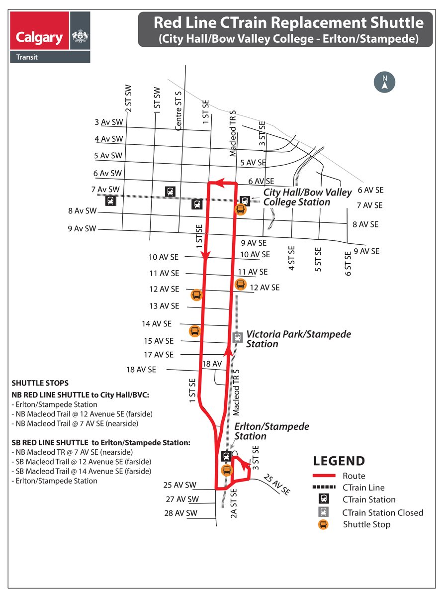 April 20-21: #CTRiders please note the Red Line will be closed btwn City Hall/Bow Valley College and Erlton/Stampede stations. Buses replace train service btwn these stations. For details visit: calgarytransit.com/ctrain-service