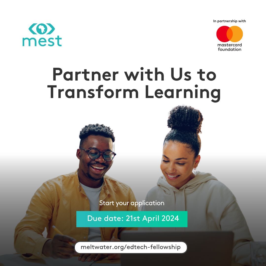 📣 Opportunity Alert! #MEST, in collaboration with the #Mastercard Foundation, introduces the Mastercard Foundation EdTech Fellowship, an initiative aimed at enhancing education outcomes in #Ghana through tech-driven solutions. Apply before 21 April: ow.ly/vP4b50RjZfg