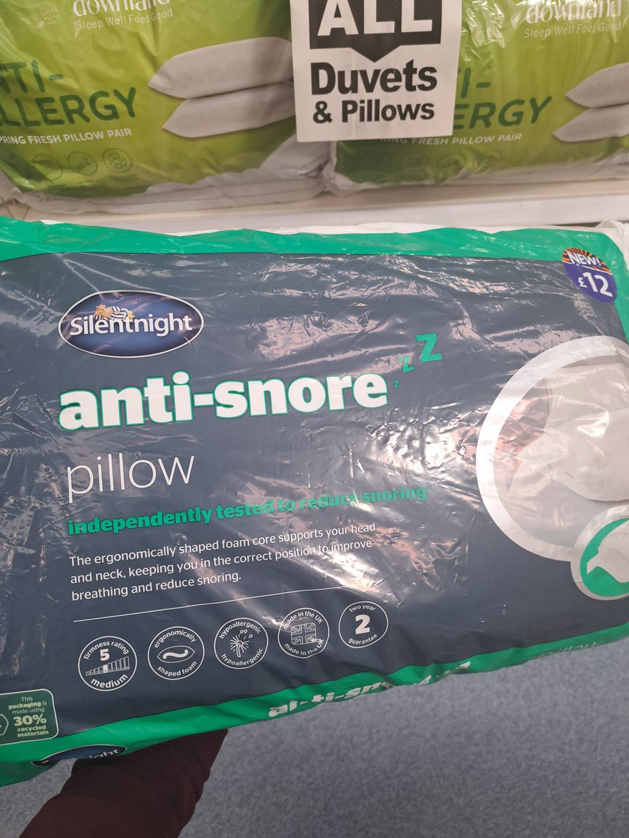We all know someone who needs this😭🤣 There's no better time to pick these anti-snore pillows up than right now - we've got 20% off ALL duvets and pillows ❤️! You can't put a price on a good night's sleep - but if you could, it'd probably be £9.60 👀