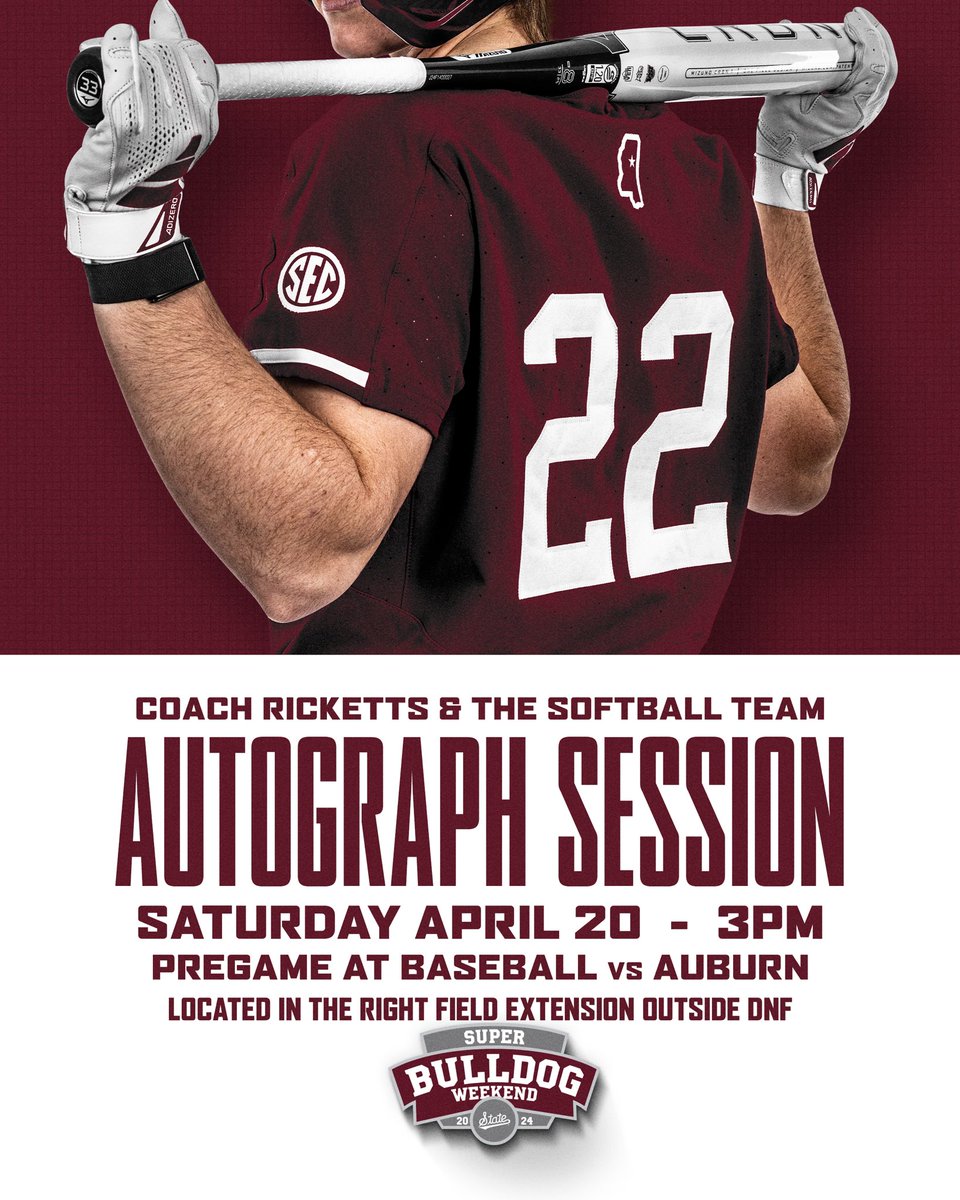 Adding to the fun 😎

@hailstatesb will be signing autographs at 3 PM today in the Right Field Extension! 

#HailState🐶 x #SBW24