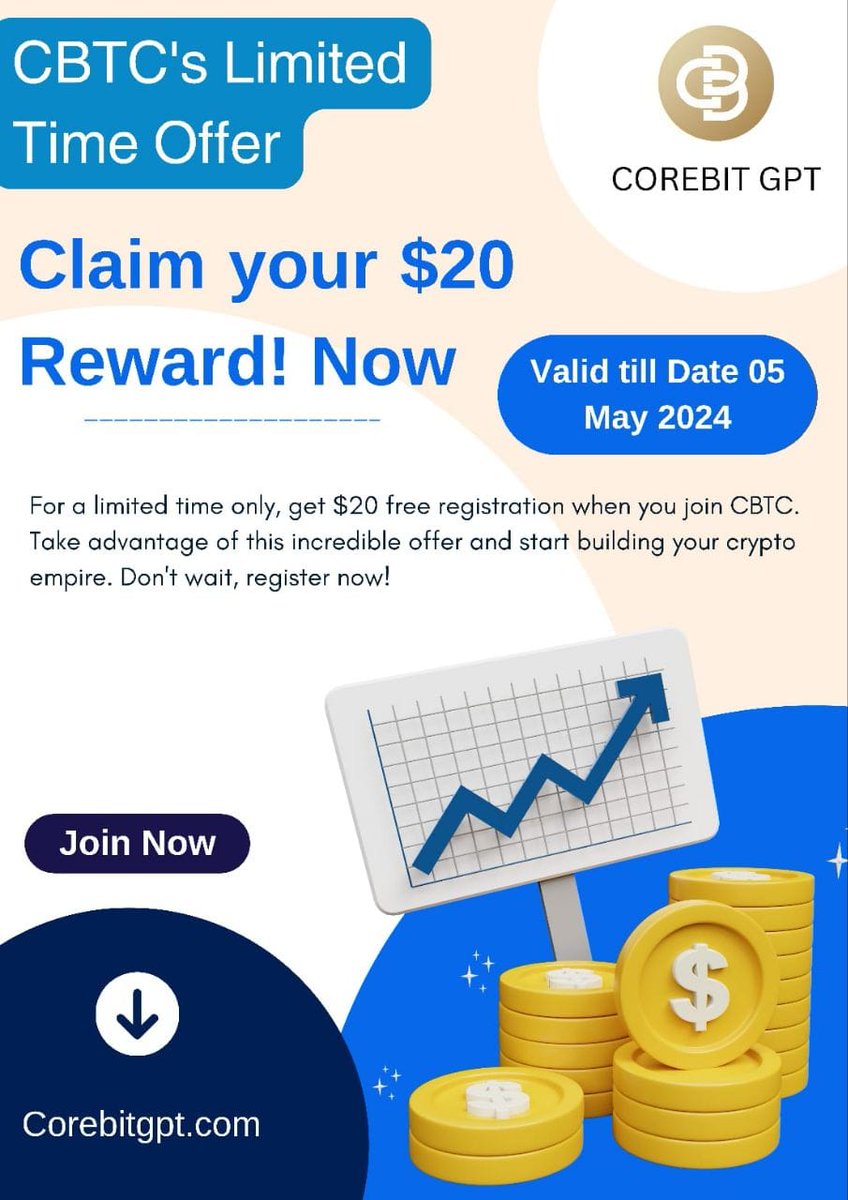 CoreBitGPT's tweet image. CBTC&apos;s Limited Time Offer 
    Claim your  $20 Reward! Now