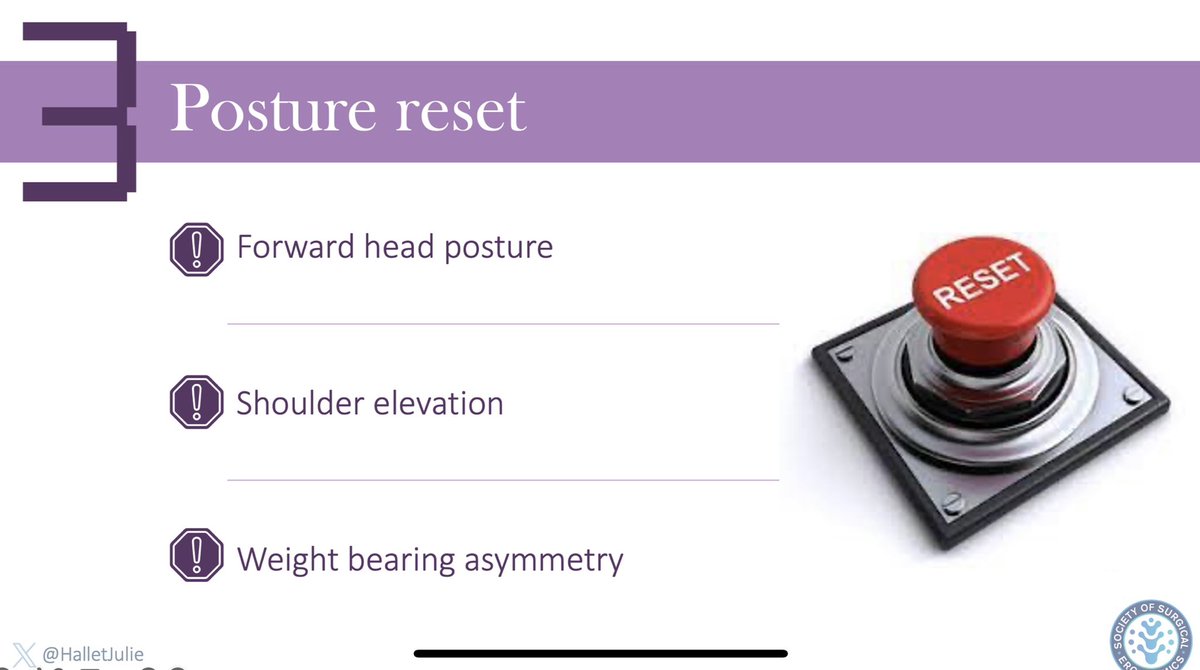 @SAGES_Updates @SocSurgErgo @FilipinoSurgeon @Chee_CheeStucky @andrewswright @GeetaLalMD @jennyshaomd @YewandeAlimiMD Posture resect 😬At-risk postures may not be avoided ⚠️Avoid prolonged time in at-risk postures ⛔️Reset: watch yourself, take a moment to adopt good posture & tell team to do the same /4