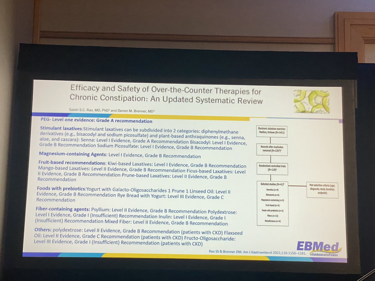 #EbMed @BMoshiree drops💎 on managing #IBS-C 💎Provide pt centered care 💎IBS: Not an exclusion dx- limit tests 💎Lifestyle, fiber, 🥝 yogurt & OTC meds (Miralax) are effective in most & less 💵 than prescription drugs - & safe in🤰🏼 💎Also peppermint oil, TCA, CBT, pelvic PT