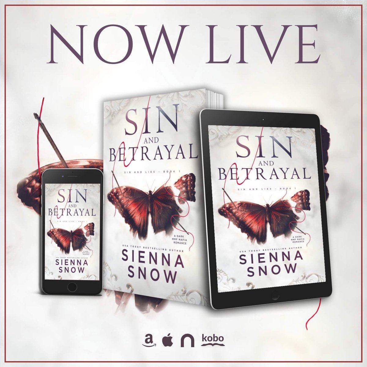 ✨Did you see?✨ SIN AND BETRAYAL by @bysiennasnow is available NOW! Grab it at your favorite book retailer! 
#OneClickHere 
geni.us/SinAndBetrayal 
#siennasnow #mafiaromance #enemiestolovers #touchheranddie #forcedproximity #mmf #romancebooks #spicyromance #theauthoragency