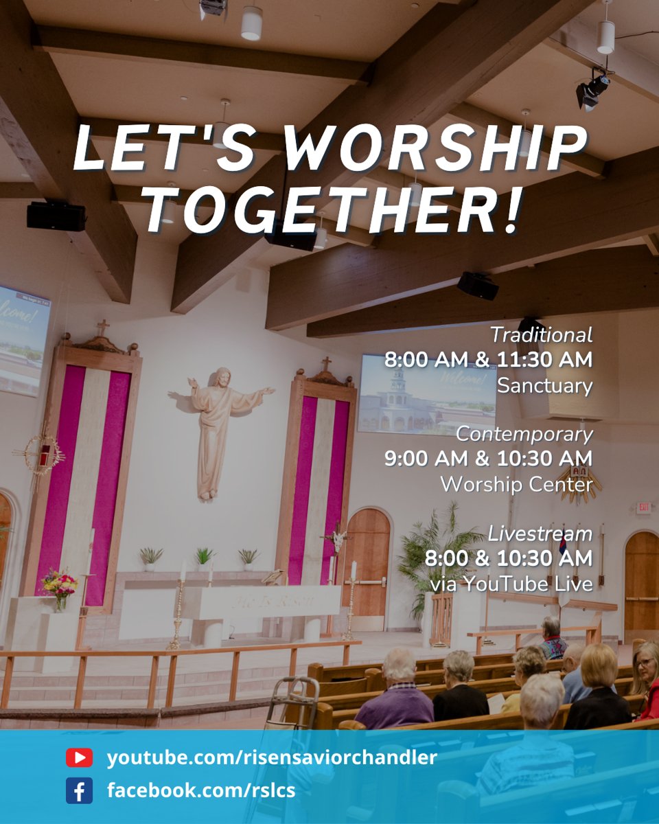 Join us this Sunday for a soul-refreshing experience! Let us come together in the spirit of worship, lifting our voices and hearts to honor the Almighty.

#RisenSaviorChurchChurch #ChandlerAZ #OcotilloLiving #EastValleyChurches #SundaySerivce #Worship